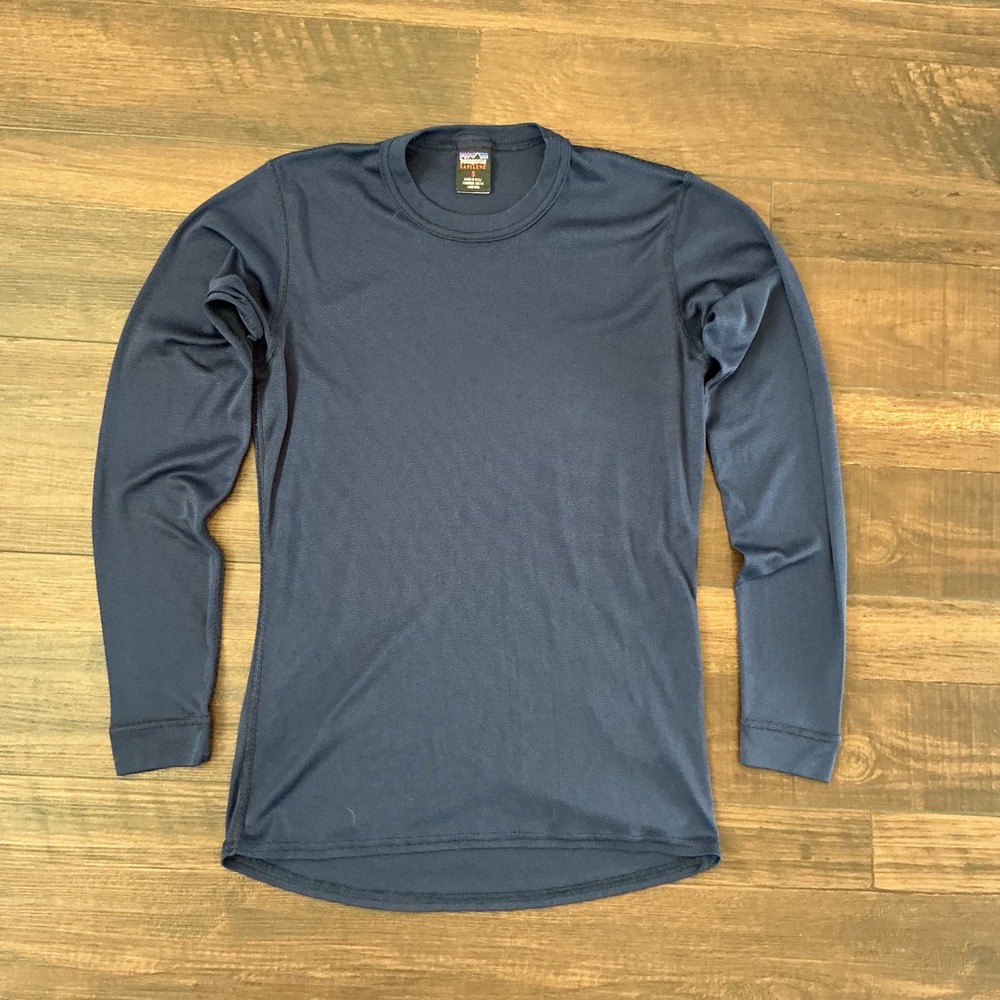 Patagonia Capilene Base Layer Top Navy Blue Long Sleeve Crew Neck Small Hiking